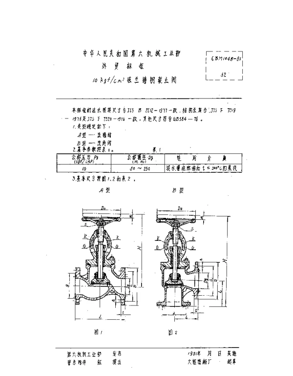 CBM 1048-1981 10kgfcm2法兰铸钢截止阀