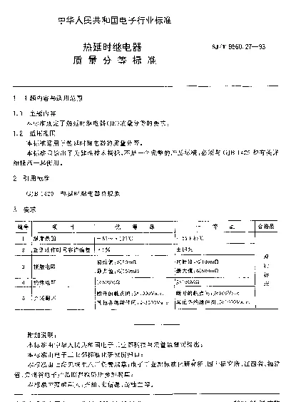 SJT 9560.27-1993 热延时继电器质量分等标准