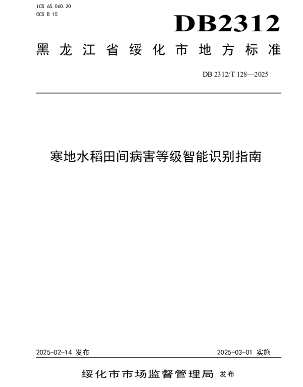 DB2312T 128-2025 寒地水稻田间病害等级智能识别指南
