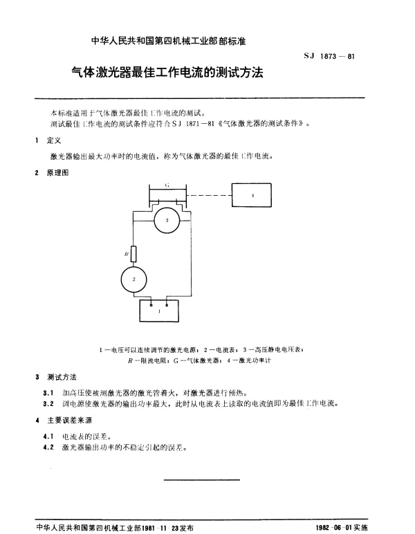 SJ 1873-1981 气体激光器最佳工作电流的测试方法