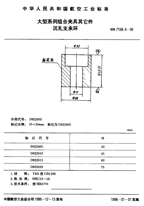 HB 7150.6-1995 大型系列组合夹具其它件.沉孔支承环