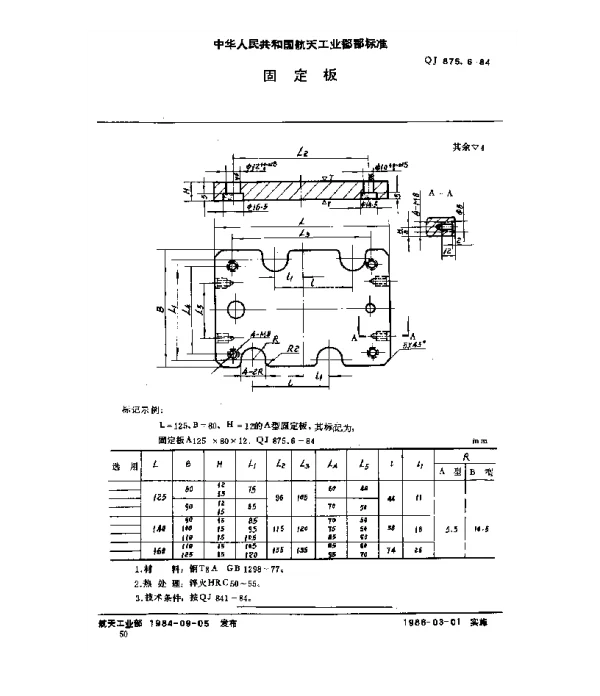 QJ 875.6-1984 塑料挤压模具 固定板
