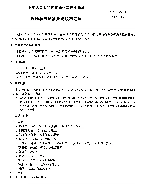 SHT 0062-1991 汽油和石脑油脱戊烷测定法