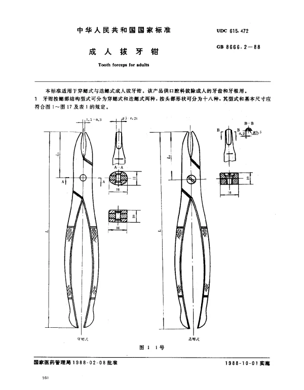 GB 8666.2-1988 成人拔牙钳