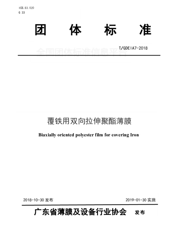 TGDEIA 7-2018 覆铁用双向拉伸聚酯薄膜