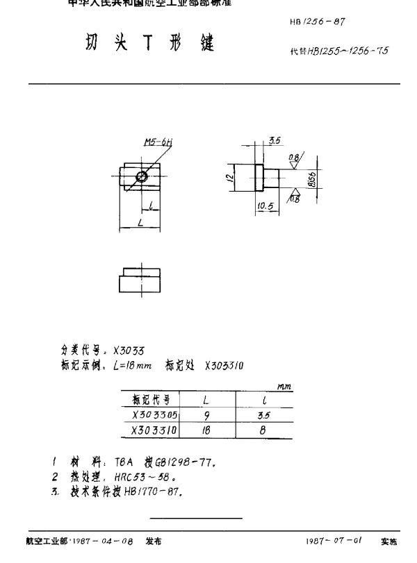 HB 1256-1987 切头T形键