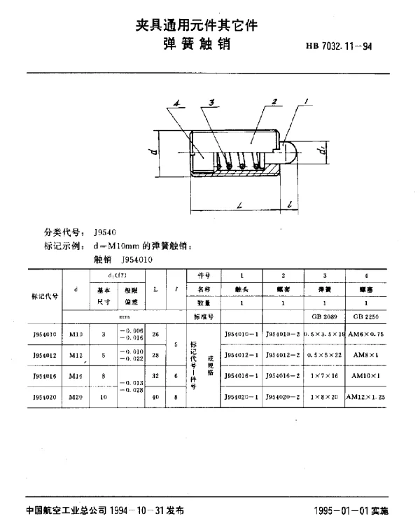 HB 7032.11-1994 夹具通用元件其它件.弹簧触销