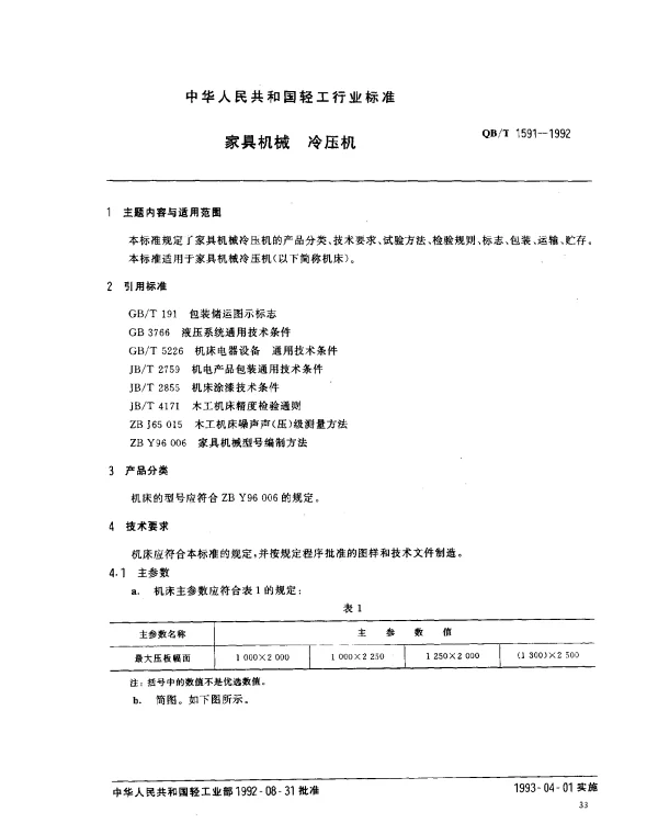 QBT 1591-1992 家具机械.冷压机