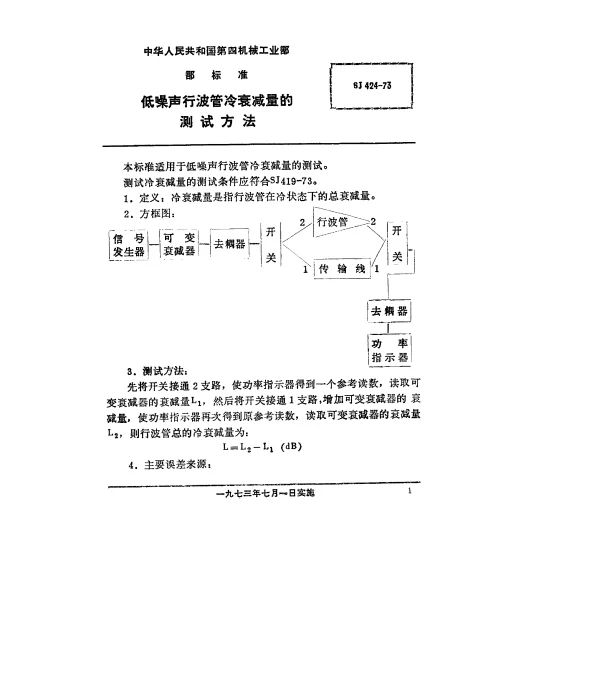 SJ 424-1973 低噪声行波管冷衰减量的测试方法