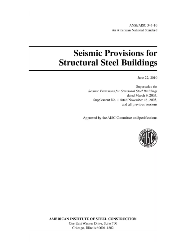 AISC 341-10-2010 美国钢结构建筑抗震规范（英文版原版）