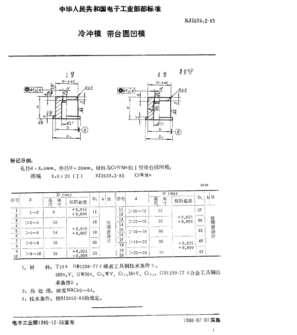 SJ 2639.2-1985 冷冲模.带台圆凹模