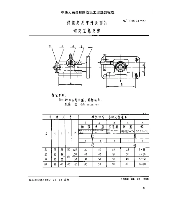 QJ 1145.25-1987 焊接夹具零件及部件 切向压紧支座