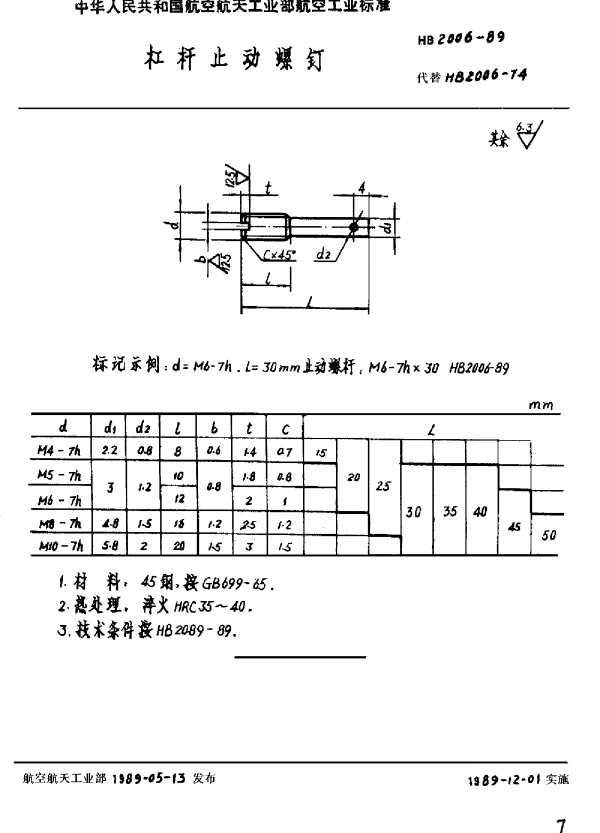 HB 2006-1989 杠杆止动螺钉