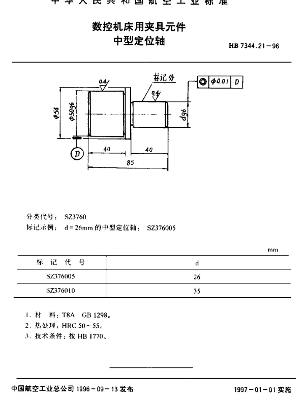 HB 7344.21-1996 数控机床用夹具元件.中型定位轴
