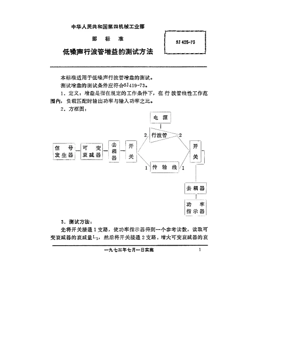 SJ 425-1973 低噪声行波管增益的测试方法