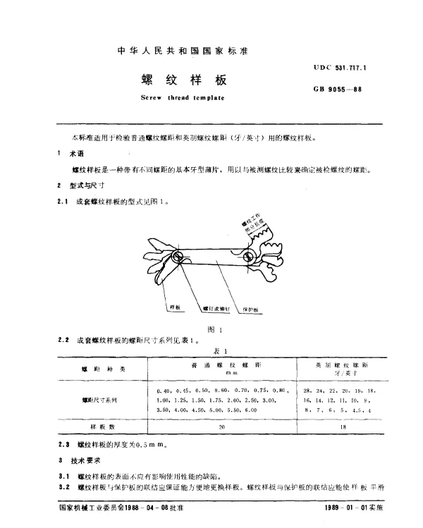 GB 9055-1988 螺纹样板
