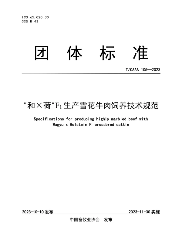 TCAAA 105-2023 和×荷F1生产雪花牛肉饲养技术规范