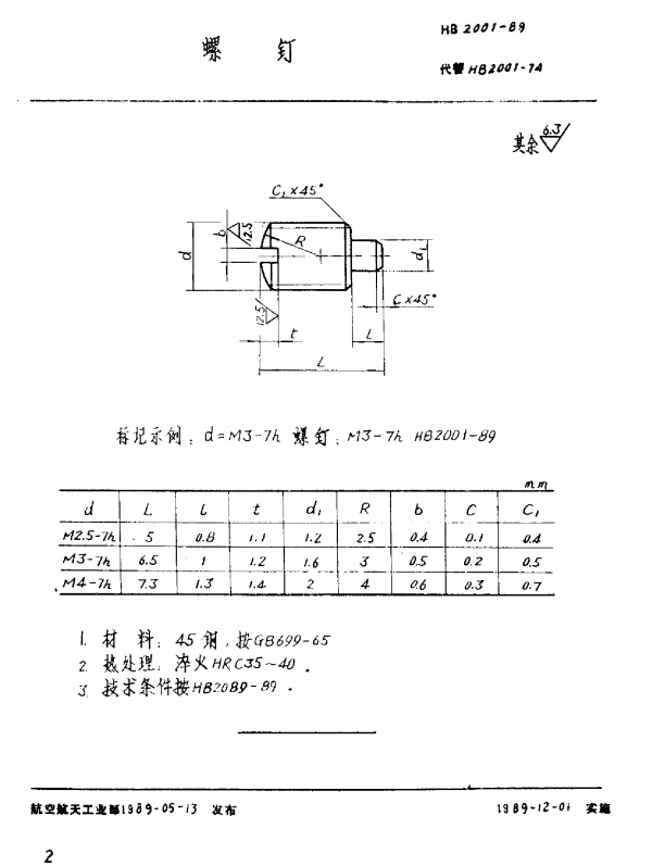 HB 2001-1989 螺钉