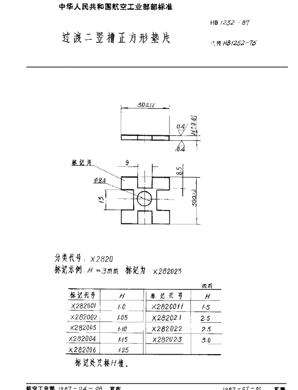 HB 1252-1987 过渡二竖槽正方形垫片