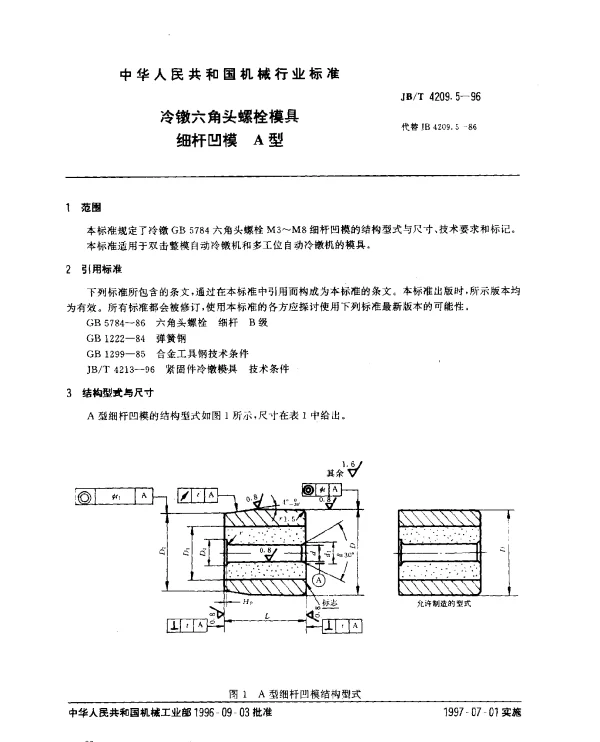 JBT 4209.5-1996 冷镦六角头螺栓模具.细杆凹模.A型