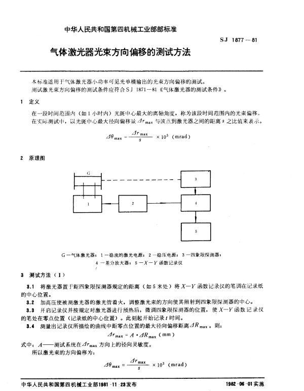 SJ 1877-1981 气体激光器光束方向偏移的测试方法