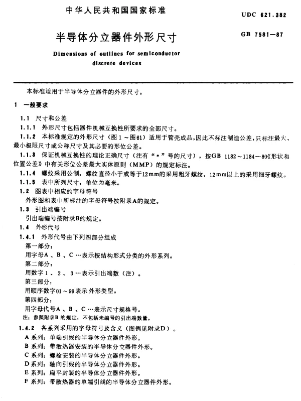 GB 7581-1987 半导体分立器件外形尺寸