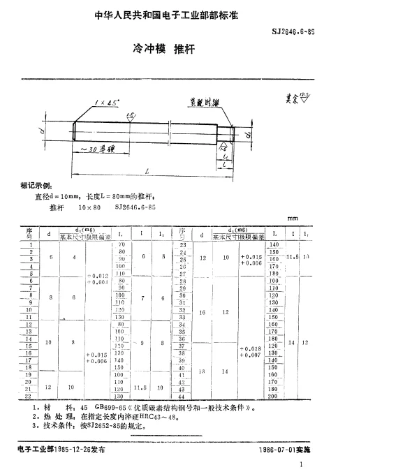 SJ 2646.6-1985 冷冲模.推杆