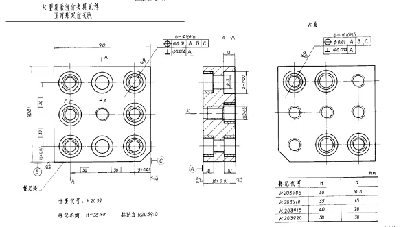 HB 4535.6-1991 K型孔系组合夹具元件 正方形定位支承