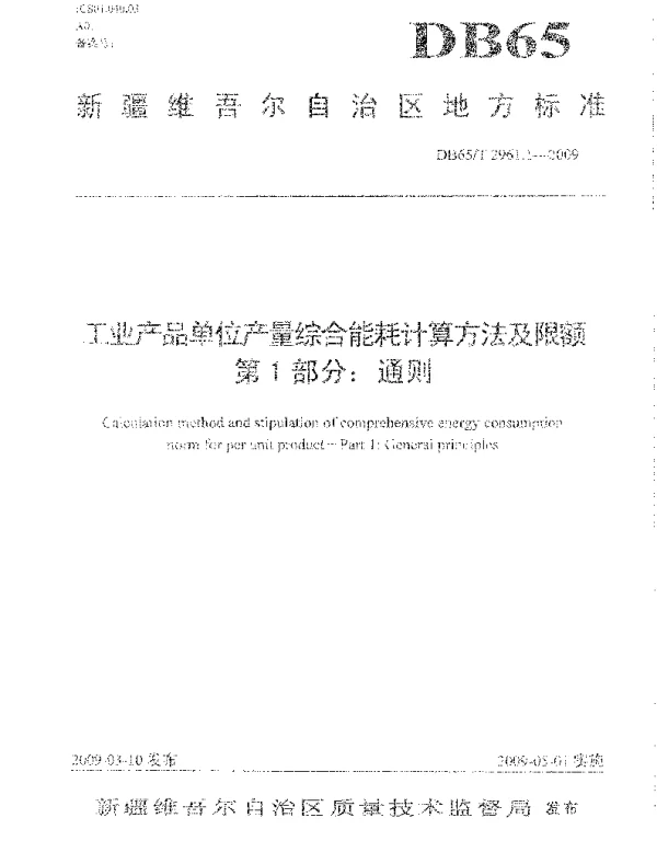 DB65T 2961.1-2009 工业产品单位产量综合能耗计算方法及限额 第1部分 通则
