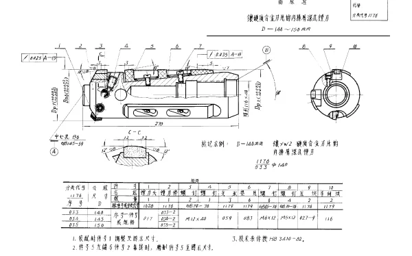 HB 3402-1982 镶硬质合金刀片的内排屑深孔镗刀 D=140~150mm