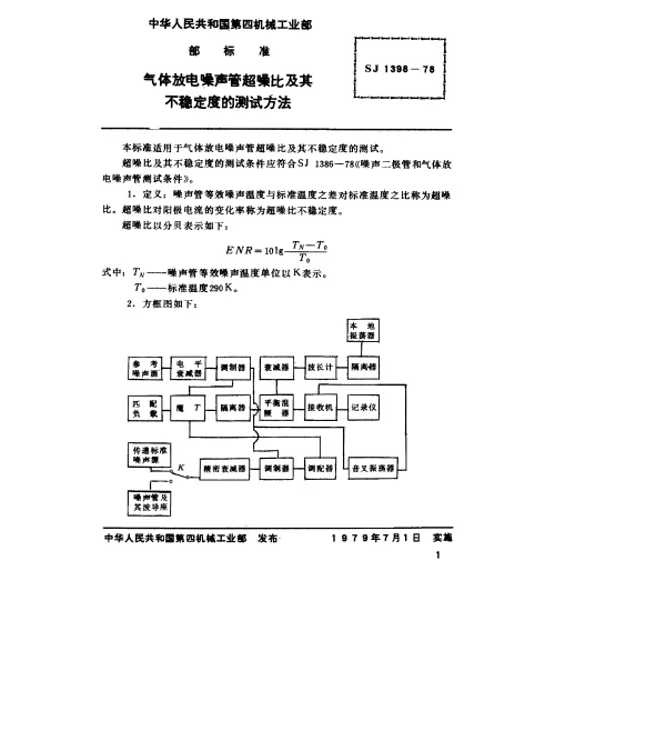 SJ 1398-1978 气体放电噪声管超噪比及其不稳定度的测试方法