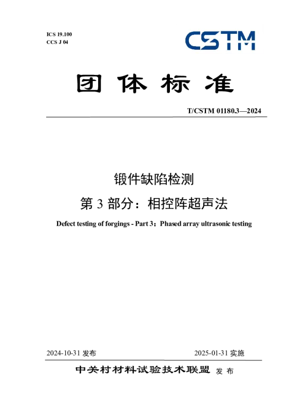 TCSTM 01180.3-2024 锻件缺陷检测  第3部分：相控阵超声法