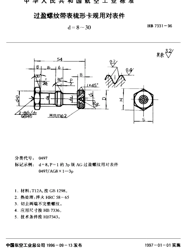 HB 7331-1996 过盈螺纹带表梳形卡规用对表件.d=8~30