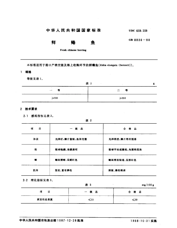 GB 8836-1988 鲜鳓鱼