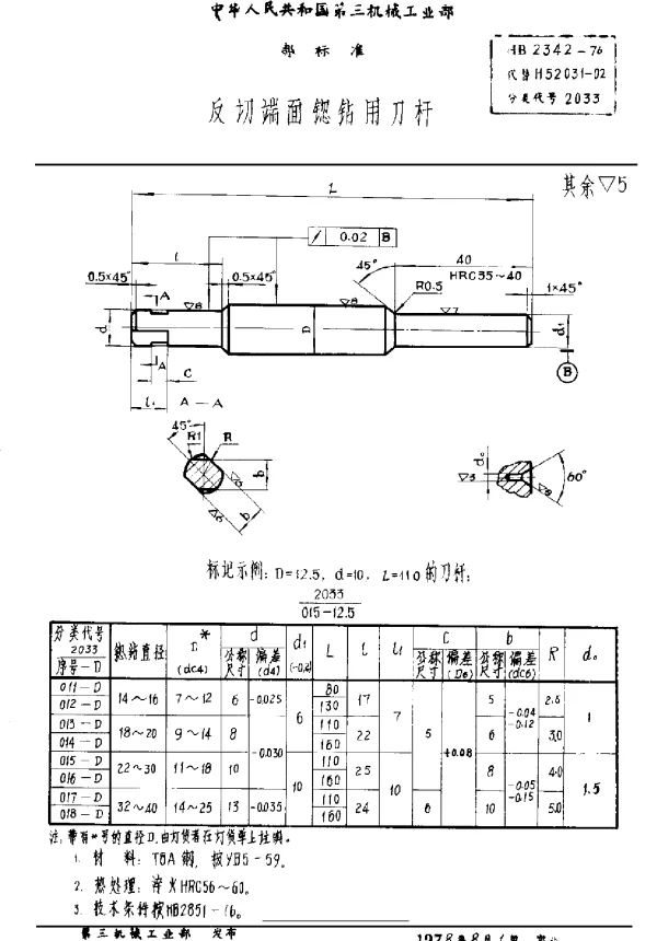 HB 2342-1976 反切端面锪钻用刀杆