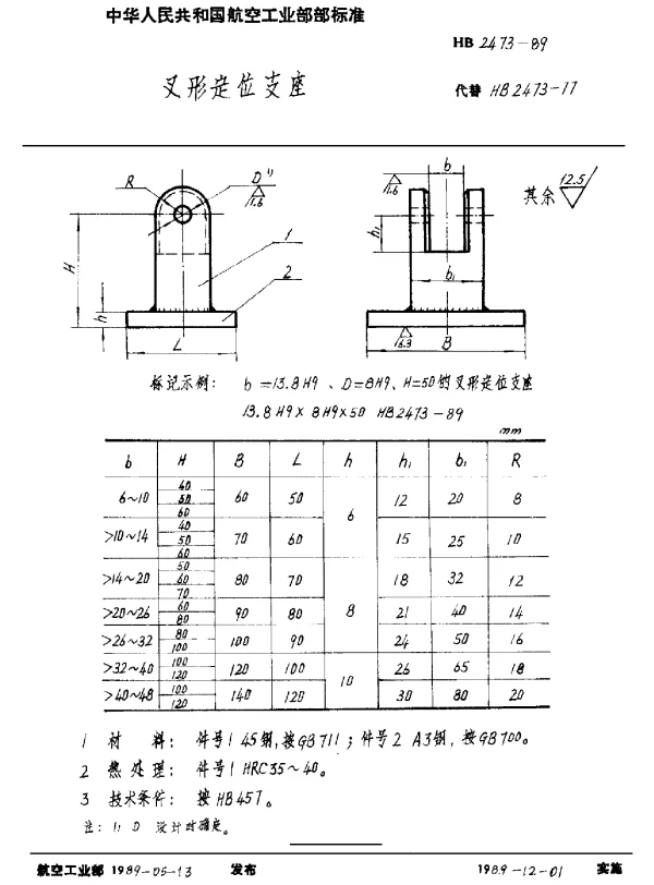 HB 2473-1989 叉形定位支座