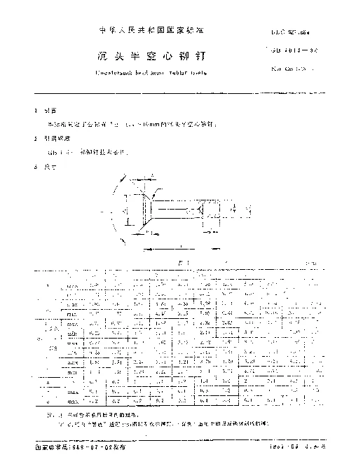 GB 1015-1986 沉头半空心铆钉