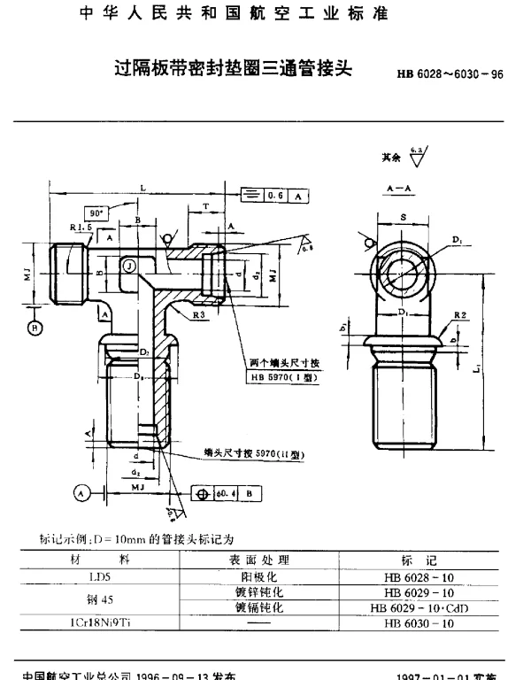 HB 6028~6030-1996 过隔板带密封垫圈三通管接头