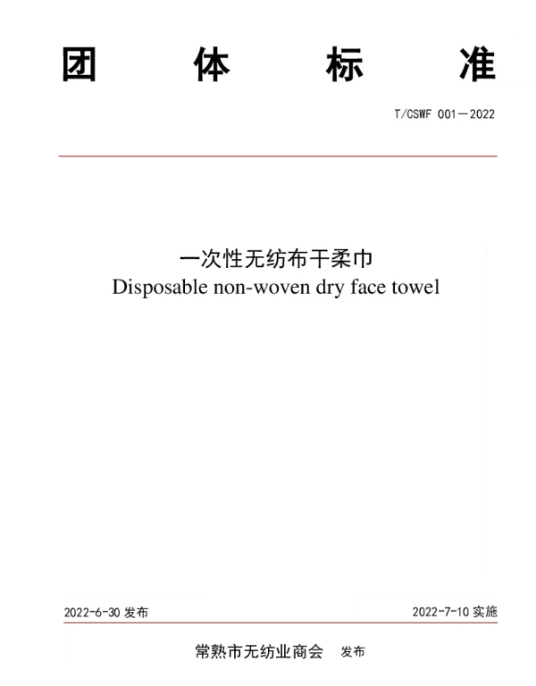 TCSWF 001-2022 一次性无纺布干柔巾