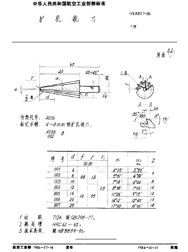 HB 3827-1986 扩孔铣刀