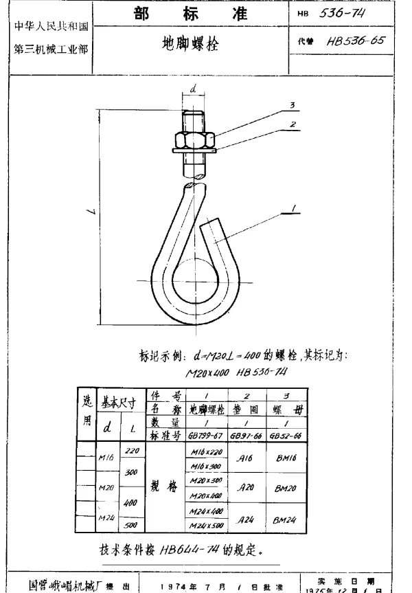 HB 536-1974 地脚螺栓