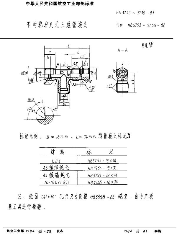 HB 5753~5756-1983 不对称拧入式三通管接头