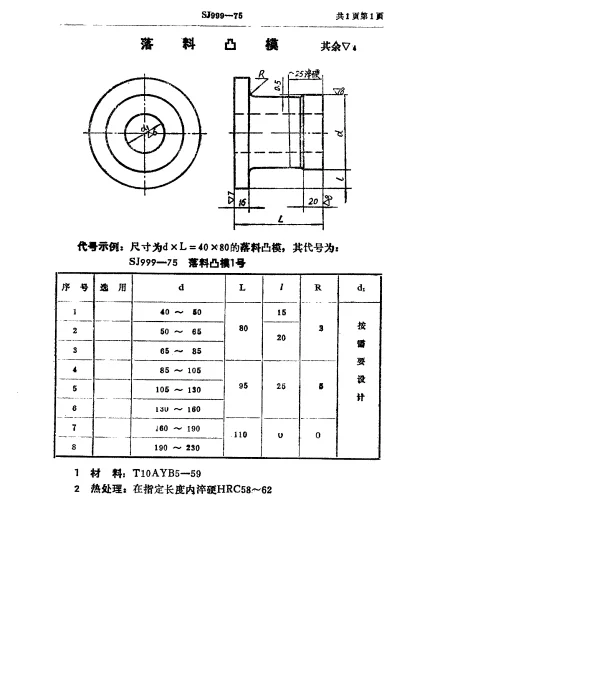 SJ 999-1975 双动冲床引伸模 落料凸模