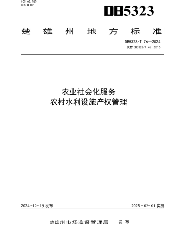 DB5323T 76—2024 农业社会化服务  农村水利设施产权管理