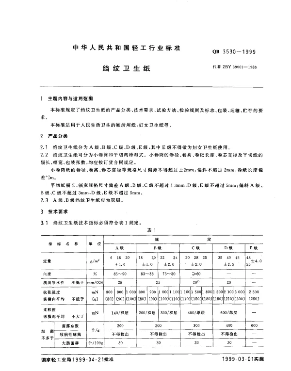 QB 3530-1999 绉纹卫生纸