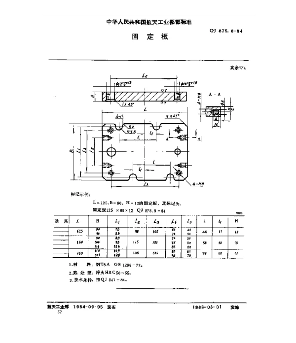 QJ 875.8-1984 塑料挤压模具 固定板