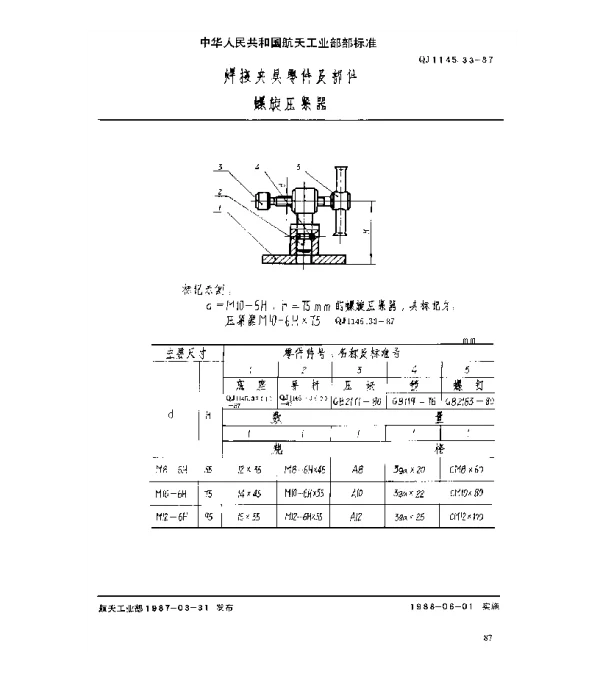 QJ 1145.33-1987 焊接夹具零件及部件 螺旋压紧器