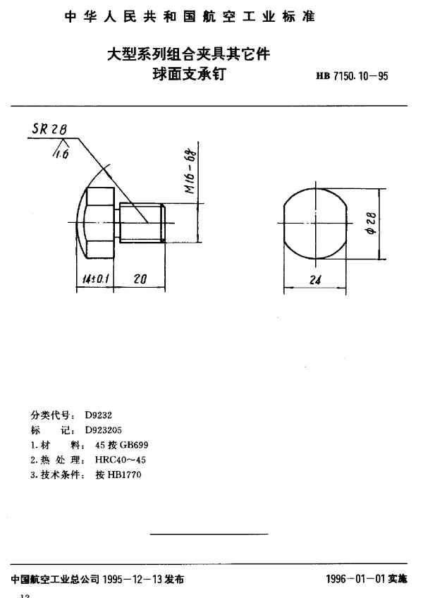 HB 7150.10-1995 大型系列组合夹具其它件.球面支承钉