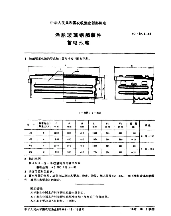SC 152.4-1986 渔船玻璃钢舾装件 蓄电池箱