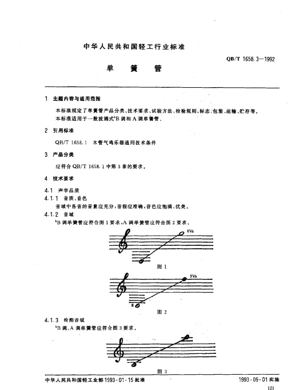 QBT 1658.3-1992 单簧管